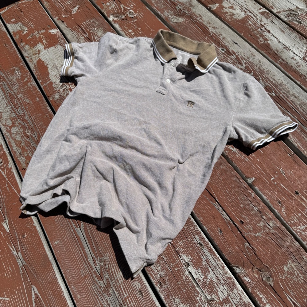 Banana Republic Pique Polo Mens Small Tan Like New Organic Cotton Tipped Collar